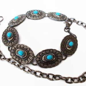 Silver And Turquoise Concho Belt